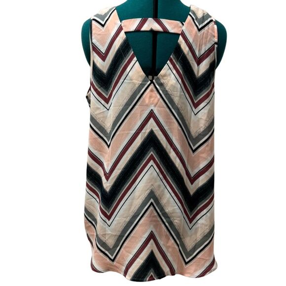 Maurices Chevron Sleeveless Blouse - Size Large, Cream/Pink/Black/Red - Picture 3 of 6